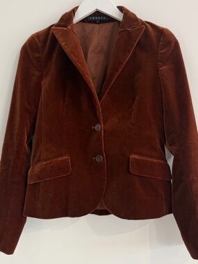 Theory Women Velvet 2 Button Blazer Jacket Chocolate Brown Notch Lapel Sz 4 NEW